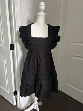 English Factory Black Ruffle Sleeve Mini Dress